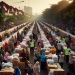 Suasana bazar sembako murah dengan ribuan paket sembako untuk masyarakat Jakarta