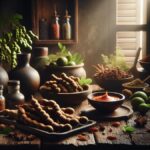 Ilustrasi dapur tradisional Indonesia yang menonjolkan manfaat asam jawa