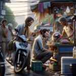 pekerja sektor informal di Indonesia sedang beraktivitas di jalan dan pasar