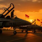 Formasi jet T-50i milik TNI AU di landasan pacu memperkuat pertahanan udara Indonesia