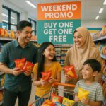 Keluarga Indonesia memanfaatkan promo Alfamart beli 1 gratis 1 camilan di akhir pekan